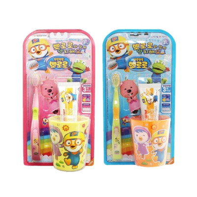 Bộ 3 bàn chải đánh răng + kem đánh răng + cốc Pororo Hàn Quốc