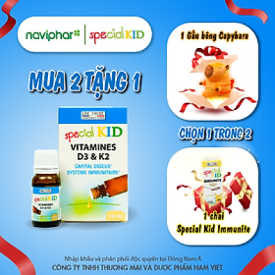 Special Kid Vitamines D3 et K2 - Hỗ trợ tăng cường hấp thu calci giảm triệu chứng còi xương, tăng chiều cao cho trẻ - 10ml
