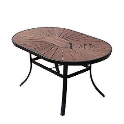 Bàn ăn ngoài trời mặt oval 1m5 TE2042-150A Nội thất Capta Bàn nhà hàng mặt gỗ nhựa polywood chân nhôm sơn tĩnh điện - Màu nâu gỗ