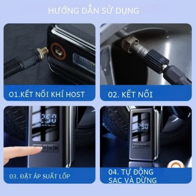 Máy Bơm Lốp Xe Điện 130PSI MH LED Thông Minh Pin Sạc Nhỏ Gọn Mạnh Mẽ Tự Động Ngắt Khi Đủ Hơi