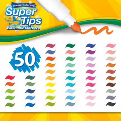 Hộp 50 Bút Lông Màu Super Tips - Dễ Tẩy Rửa - Crayola 585050