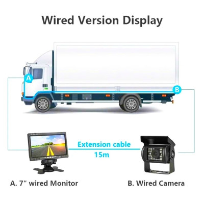 Bộ Màn Hình Camera Lùi Cho Xe Tải 24V 7.0 Inch Cáp 15M Camera 18 LED Hồng Ngoại Nhìn Trong Đêm Cho Xe Buýt Xe Tải Container Xe Công Trình