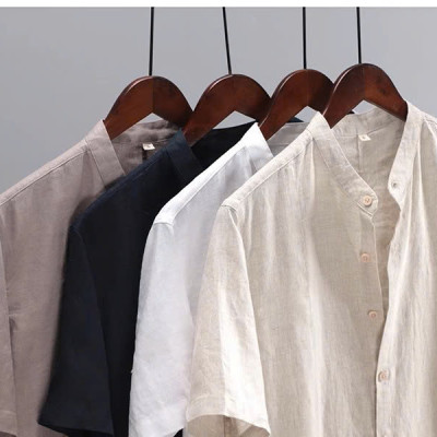 áo sơ mi nam ngắn tay cổ trụ thiết kế trơn dễ phối đồ sang chảnh, thanh lịch