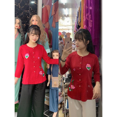 Đồ lam đi chùa #Bộ bà ba thêu sen chất lụa cao cấp