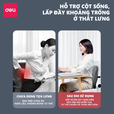 Combo Bộ gối tựa lưng và đệm lót ghế văn phòng DELI, giảm đau mỏi chống gù lưng, hỗ trợ phòng chống đau xương cụt, trĩ