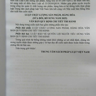 Sách Luật Chất Lượng Sản Phẩm, Hàng Hóa sửa đổi, bổ sung năm 2025 (V2615T)