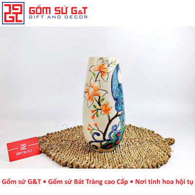 Lọ hoa bom miệng rộng khắc công Gốm Sứ G&T