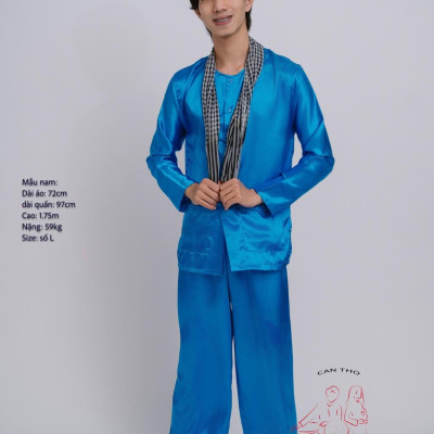 Bộ áo bà ba Nam Phi bóng xanh dương- Có bộ bà ba Bigsize- may sỉ bà ba toàn quốc - May bộ bà ba theo yêu cầu