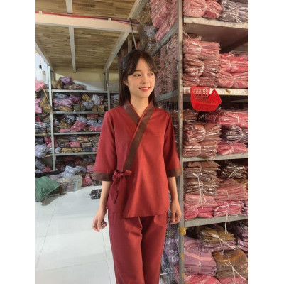 ĐỒ LAM ĐI CHÙA PHÁP PHỤC PHẬT GIÁO # xéo nhạt nơ viền to