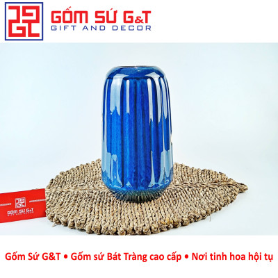 Lọ hoa men hỏa biến lá dứa miệng thấp vẽ sen Gốm Sứ G&T
