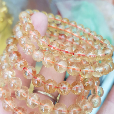 Vòng đá thạch anh tóc vàng tự nhiên  Màu vàng nhẹ nhàng Nữ mệnh kim, Thổ thủy  Vòng size 8mm ạ