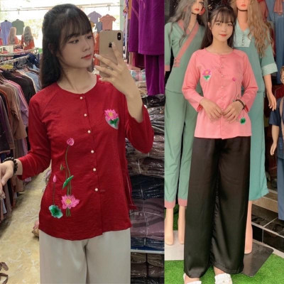 Đồ Lam Đi Chùa #Thêu Hoa Lụa Pháp Cao Cấp # Quần Áo Nữ # Đồ Bộ Nữ