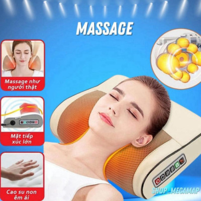 ( Loại 1) Gối massage cổ vai gáy, máy massage hồng ngoại 20 bi cao cấp hỗ trợ mát xa toàn thân