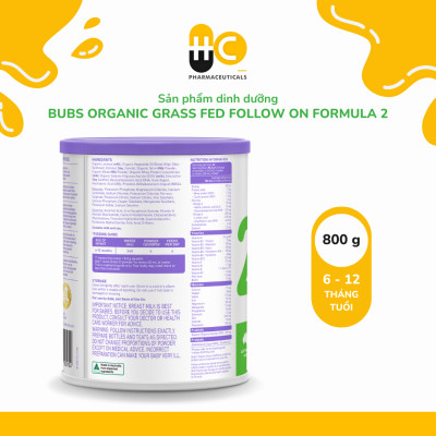Sản phẩm dinh dưỡng công thức hữu cơ Bubs Organic Grass Fed Follow-On Formula 2 (6–12 tháng tuổi)