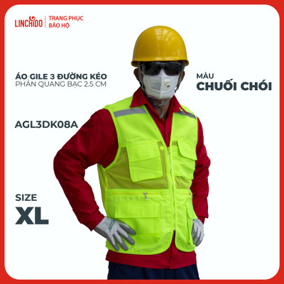 Áo Gile Kỹ Sư, Giám Sát Công Trình, Bảo Hộ Lao Động, 3 Đường Kéo, 6 Túi - Mã AGL3DK08A
