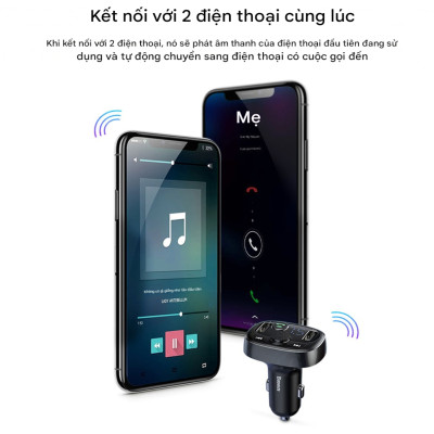 Tẩu sạc đa năng phát nhạc trên ô tô Baseus T Shaped S-09 Car Bluetooth MP3 Player - Hàng chính hãng
