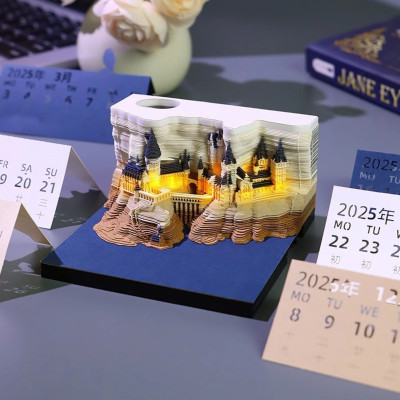 Lịch xé mô hình giấy 3D rẻ 2026 ship HOẢ TỐC HCM lịch để bàn decor lâu đài Harry Potter có đèn LED lịch tặng bạn Free ship