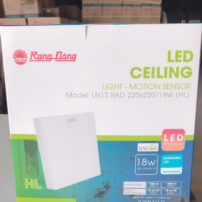 Đèn LED ốp trần cảm biến chuyển động có tích hợp cảm biến ánh sáng Rạng Đông Model: LN12.RAD 220x220/18w HL