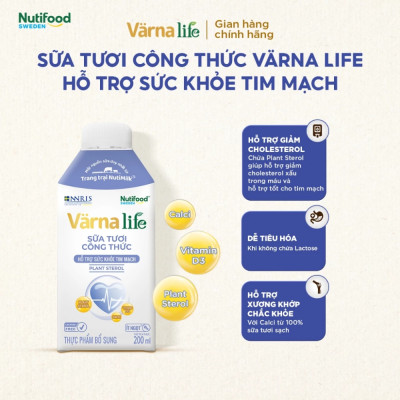 Thùng Thực phẩm bổ sung Värna Life sữa tươi công thức (Tím) (12 hộp x 200ml)