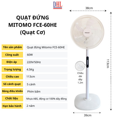 Quạt đứng Mitomo FCE-60HE cao cấp không ồn hàng chính hãng