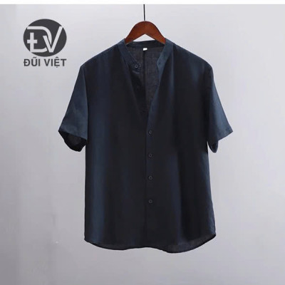 áo sơ mi nam ngắn tay cổ trụ thiết kế trơn dễ phối đồ sang chảnh, thanh lịch