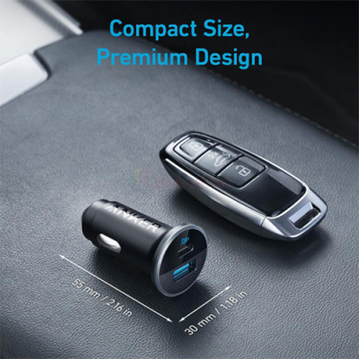 Cốc sạc xe hơi Anker Dual-Port High Speed 1USB 1Type-C 52.5W A2735 - Hàng chính hãng
