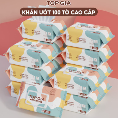 Thùng 10 gói khăn ướt Topgia siêu hot 100 tờ an toàn cho mọi loại da