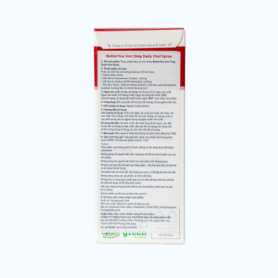 Thực phẩm bảo vệ sức khỏe BetterYou Iron 5mg Daily Oral Spray