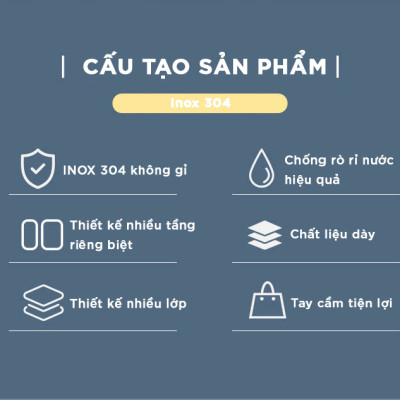 Hộp cơm giữ nhiệt văn phòng YESURE 1200ml Hai Tầng có ngăn Inox Tháo rời dễ dàng cho vào lò Vi Sóng - Hàng chính hãng