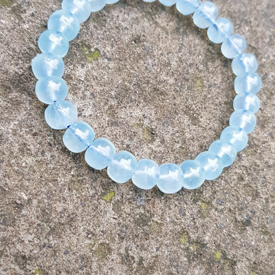 Vòng tay phong thủy may mắn đá Aqua Xanh hạt bầu tròn mới đẹp Size 8mm bóng đẹp Vòng màu xanh Aqua nhẹ nhàng mát lạnh đeo tay xinh xắn lắm ạ