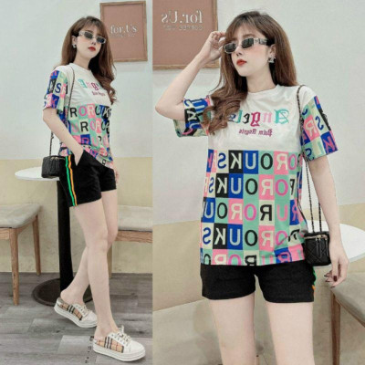 sét đồ sort nữ họa tiết chữ thêu Angel xinh xắn