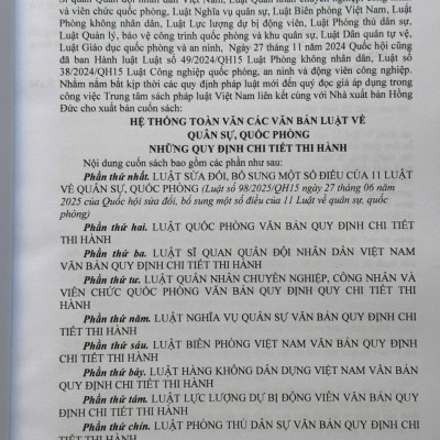 Sách Hệ Thống Toàn Văn Các Văn Bản Luật Về Quân Sự, Quốc Phòng – Những Quy Định Chi Tiết Thi Hành (V2641T)