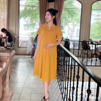 Đầm bầu Polo thun tăm dáng dài trẻ trung, năng động