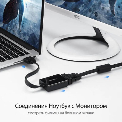 Ugreen UG40248MM103TK Màu Đen Bộ chuyển HDMI sang VGA dây dẹp kèm cổng âm thanh - HÀNG CHÍNH HÃNG