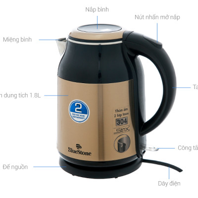 Ấm đun siêu tốc BlueStone KTB-3369 - Dung tích 1.8 lít - Hàng chính hãng