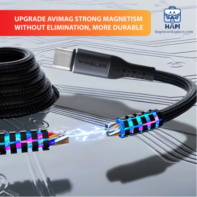 Cáp sạc hàng chính hãng Winsler C to C 100W MC: Tích hợp nam châm cuộn gọn, sạc nhanh laptop, điện thoại