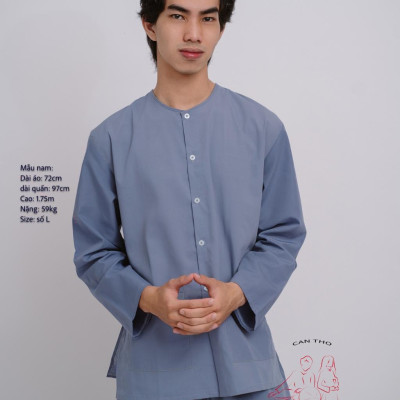 Bộ áo bà ba nam vải kate (Màu xám)- Có bộ bà ba Bigsize- may sỉ bà ba toàn quốc - May bộ bà ba theo yêu cầu