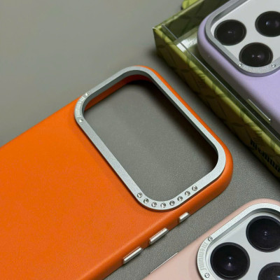 Ốp lưng da PU viền cam đá cho iPhone 17 Pro Max hiệu Memumi Diamond With Mag safe - Hàng chính hãng