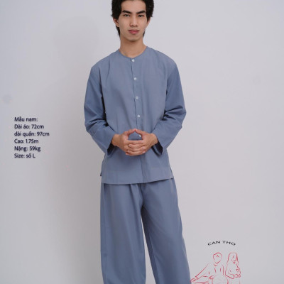 Bộ áo bà ba nam vải kate (Màu xám)- Có bộ bà ba Bigsize- may sỉ bà ba toàn quốc - May bộ bà ba theo yêu cầu