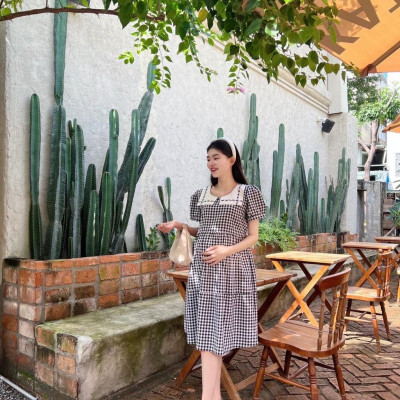 Đầm bầu karo cổ thuỷ thủ phom babydol trẻ trung, đáng yêu