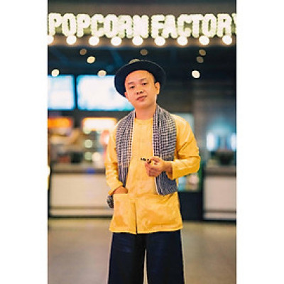 Bộ bà ba phối áo phi vàng đồng quần phi đen