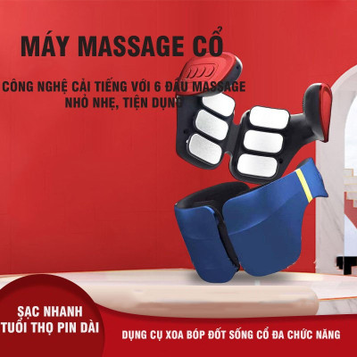 Máy Massage Đốt Sống Cổ Vai Gáy Trị Liệu Cải Tiến Với 6 Đầu Massage, 12 Mức Điều Chỉnh, Đa Chức Năng Xung Điện, Chườm Nóng - Tặng Kèm Miếng Đệm Điện Cực và Gel Massage   