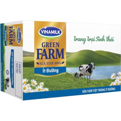 Thùng 48 Hộp Sữa Tươi Tiệt Trùng Vinamilk Green Farm Rất ít đường - Lốc 4 Hộp 180ml