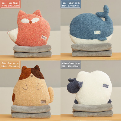 Chăn Gối Văn Phòng Đa Năng ANKAN Hình Cáo Cá Voi Cừu Gấu Nhật Bản