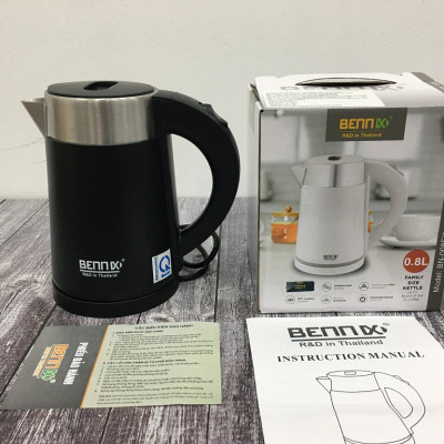 Ấm Đun Nước Siêu Tốc 2 Lớp Inox 304 Bennix BN-008EK (800ml)- Hàng Chính Hãng