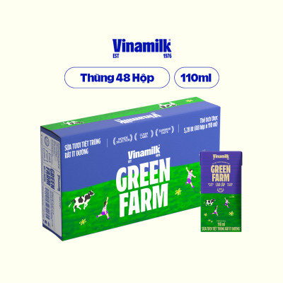 Thùng 48 hộp Tươi Tiệt Trùng Vinamilk Green Farm rất ít đường 110ml