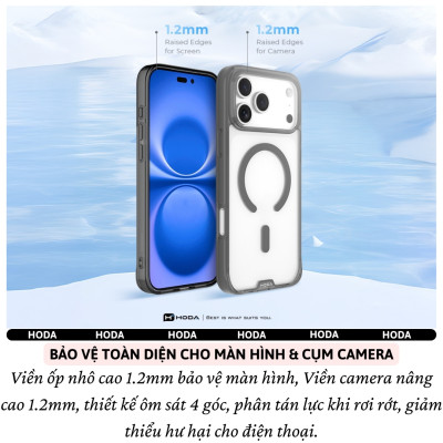 Ốp lưng kính cường lực chống sốc 2m viền TPU Hoda Crystal Pro trong suốt clear cho IPhone 17 Air 17 Pro Max 17 Pro 16 Pro Max 16 Pro - Hàng nhập khẩu