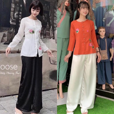 Đồ Lam Đi Chùa #Thêu Hoa Lụa Pháp Cao Cấp # Quần Áo Nữ # Đồ Bộ Nữ