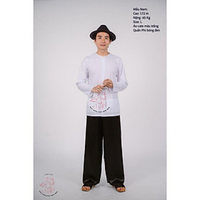 Bộ áo bà ba nam phối áo cate trắng + Quần cate đen - Có bộ bà ba Bigsize