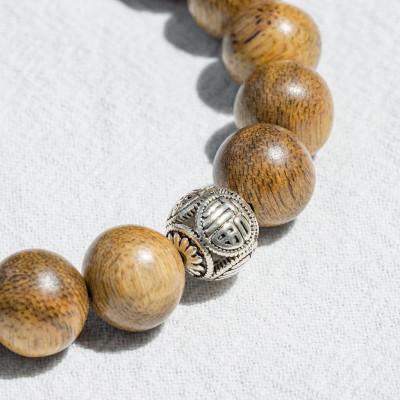 Vòng Tay Trầm Hương Charm Bạc 925 Chữ Phạn Tự Nhiên Phong Thủy Udumbara